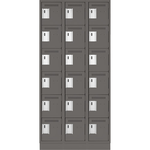 Clean Line Lockerette, 6 -tier, Bank of 3, 36" x 18" x 76", Steel, Charcoal, Rivet (Assembled) Solutions industrielles ALPHA
