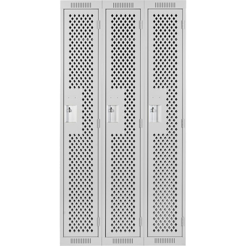 Clean Line Lockers, Bank of 3, 36" x 15" x 72", Steel, Grey, Rivet (Assembled), Perforated Solutions industrielles ALPHA