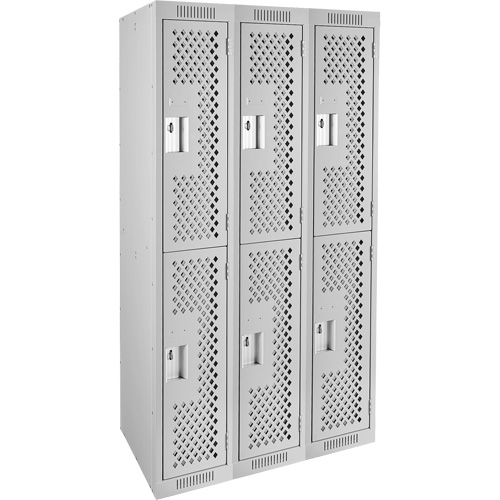 Clean Line Lockers, 2 -tier, Bank of 3, 36" x 15" x 72", Steel, Grey, Rivet (Assembled), Perforated Solutions industrielles ALPHA