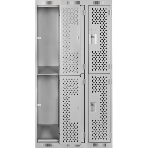 Clean Line Lockers, 2 -tier, Bank of 3, 36" x 15" x 72", Steel, Grey, Rivet (Assembled), Perforated Solutions industrielles ALPHA
