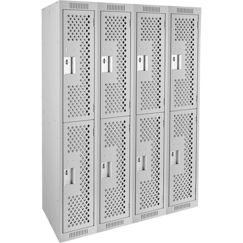 Clean Line Lockers, 2 -tier, Bank of 4, 48" x 15" x 72", Steel, Grey, Rivet (Assembled), Perforated Solutions industrielles ALPHA
