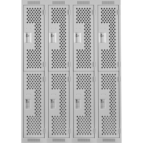 Clean Line Lockers, 2 -tier, Bank of 4, 48" x 15" x 72", Steel, Grey, Rivet (Assembled), Perforated Solutions industrielles ALPHA