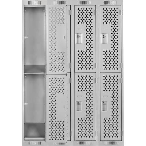 Clean Line Lockers, 2 -tier, Bank of 4, 48" x 15" x 72", Steel, Grey, Rivet (Assembled), Perforated Solutions industrielles ALPHA