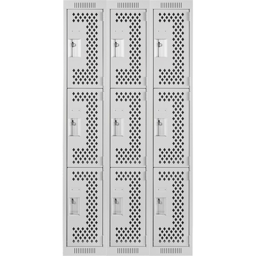 Clean Line Lockers, 3 -tier, Bank of 3, 36" x 12" x 72", Steel, Grey, Rivet (Assembled), Perforated Solutions industrielles ALPHA