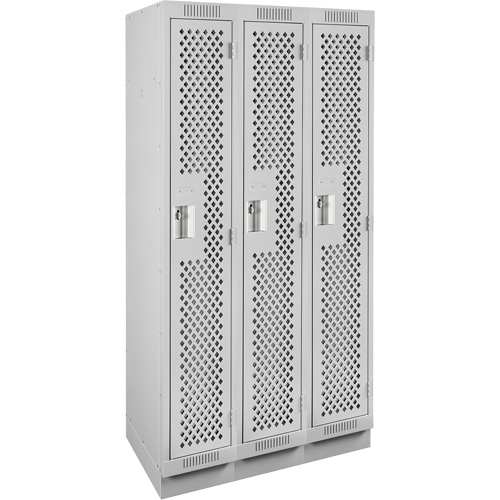 Clean Line Lockers, Bank of 3, 36" x 12" x 76", Steel, Grey, Rivet (Assembled), Perforated Solutions industrielles ALPHA