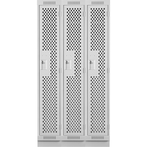 Clean Line Lockers, Bank of 3, 36" x 12" x 76", Steel, Grey, Rivet (Assembled), Perforated Solutions industrielles ALPHA