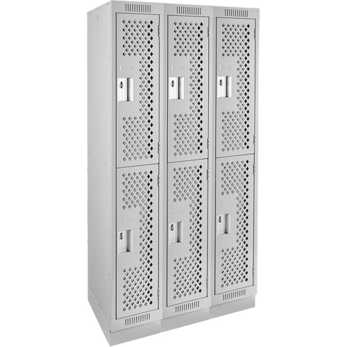 Clean Line Lockers, 2 -tier, Bank of 3, 36" x 15" x 76", Steel, Grey, Rivet (Assembled), Perforated Solutions industrielles ALPHA