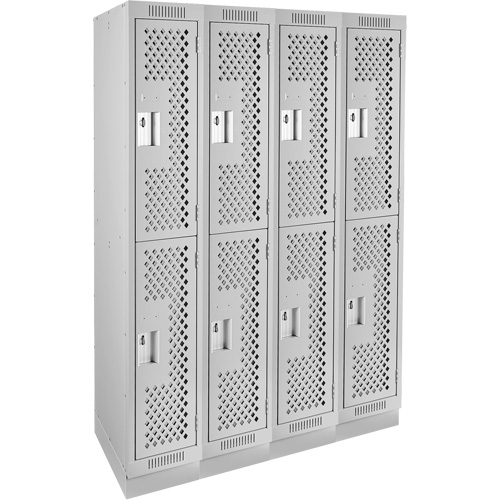 Casiers Clean Line, 2 niveaux, Bloc de 4, 48" x 15" x 76", Acier, Gris, Rivet (assembl&eacute;), Perfor&eacute; Solutions industrielles ALPHA