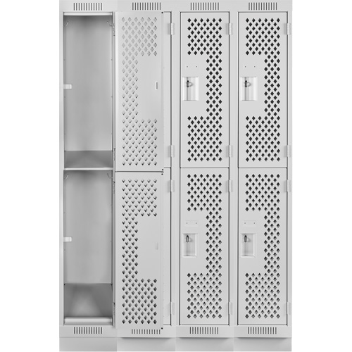 Casiers Clean Line, 2 niveaux, Bloc de 4, 48" x 15" x 76", Acier, Gris, Rivet (assembl&eacute;), Perfor&eacute; Solutions industrielles ALPHA