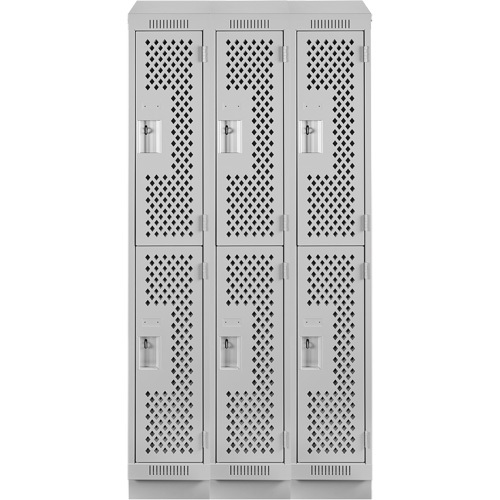 Clean Line Lockers, 2 -tier, Bank of 3, 36" x 15" x 82", Steel, Grey, Rivet (Assembled), Perforated Solutions industrielles ALPHA