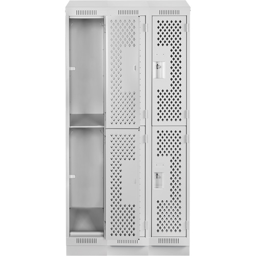 Clean Line Lockers, 2 -tier, Bank of 3, 36" x 15" x 82", Steel, Grey, Rivet (Assembled), Perforated Solutions industrielles ALPHA