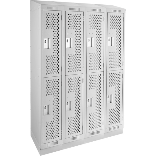 Clean Line Lockers, 2 -tier, Bank of 4, 48" x 15" x 82", Steel, Grey, Rivet (Assembled), Perforated Solutions industrielles ALPHA