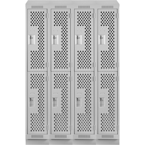 Clean Line Lockers, 2 -tier, Bank of 4, 48" x 15" x 82", Steel, Grey, Rivet (Assembled), Perforated Solutions industrielles ALPHA