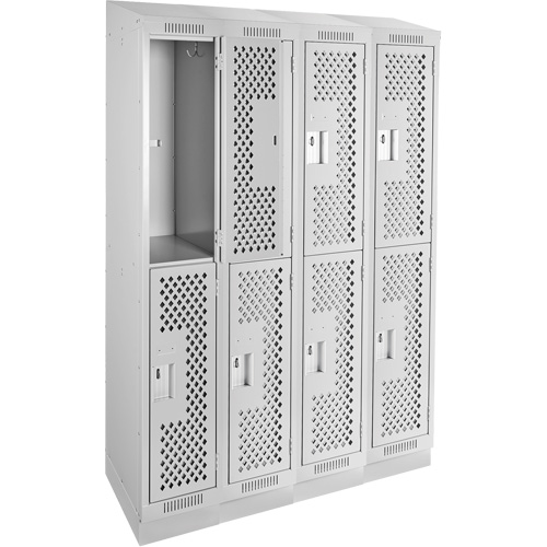 Clean Line Lockers, 2 -tier, Bank of 4, 48" x 15" x 82", Steel, Grey, Rivet (Assembled), Perforated Solutions industrielles ALPHA