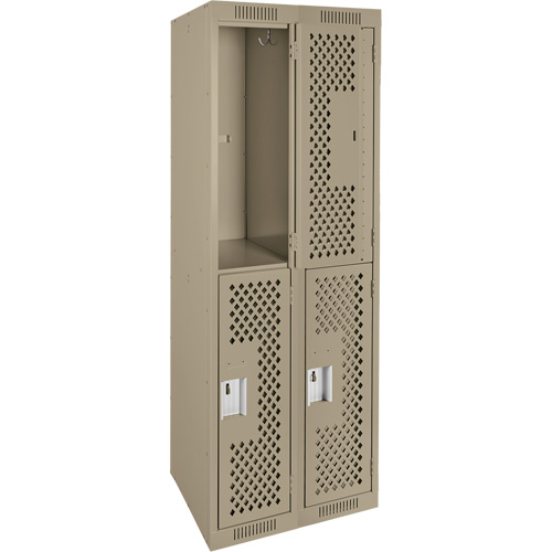 Casiers Clean Line, 2 niveaux, Bloc de 2, 24" x 15" x 72", Acier, Beige, Rivet (assembl&eacute;), Perfor&eacute; Solutions industrielles ALPHA
