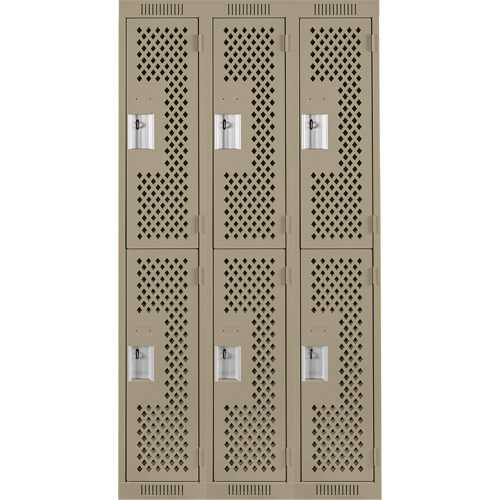Clean Line Lockers, 2 -tier, Bank of 3, 36" x 12" x 72", Steel, Beige, Rivet (Assembled), Perforated Solutions industrielles ALPHA