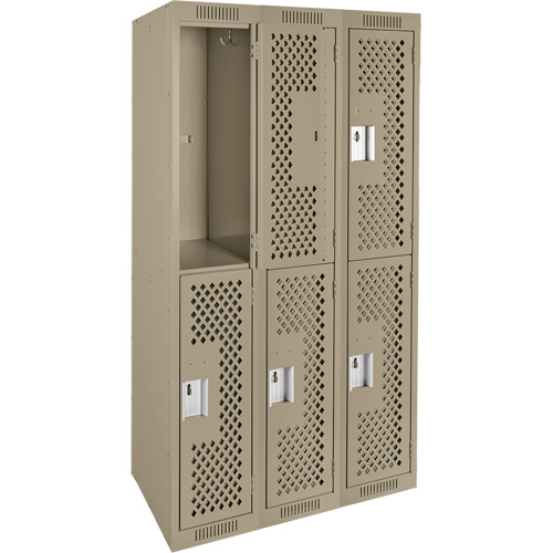 Clean Line Lockers, 2 -tier, Bank of 3, 36" x 12" x 72", Steel, Beige, Rivet (Assembled), Perforated Solutions industrielles ALPHA