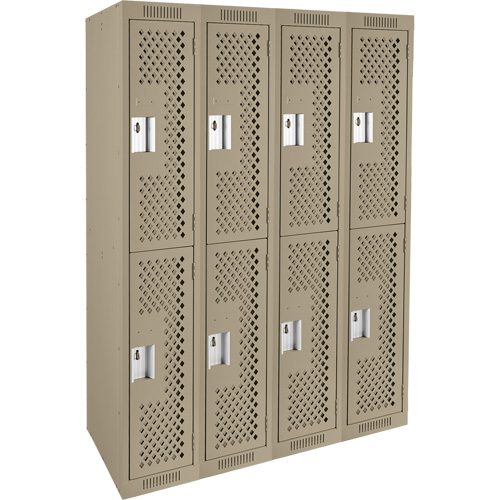 Casiers Clean Line, 2 niveaux, Bloc de 4, 48" x 12" x 72", Acier, Beige, Rivet (assembl&eacute;), Perfor&eacute; Solutions industrielles ALPHA
