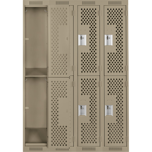 Casiers Clean Line, 2 niveaux, Bloc de 4, 48" x 12" x 72", Acier, Beige, Rivet (assembl&eacute;), Perfor&eacute; Solutions industrielles ALPHA