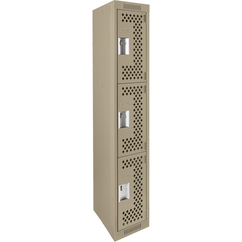Clean Line Lockers, 3 -tier, 12" x 12" x 72", Steel, Beige, Rivet (Assembled), Perforated Solutions industrielles ALPHA