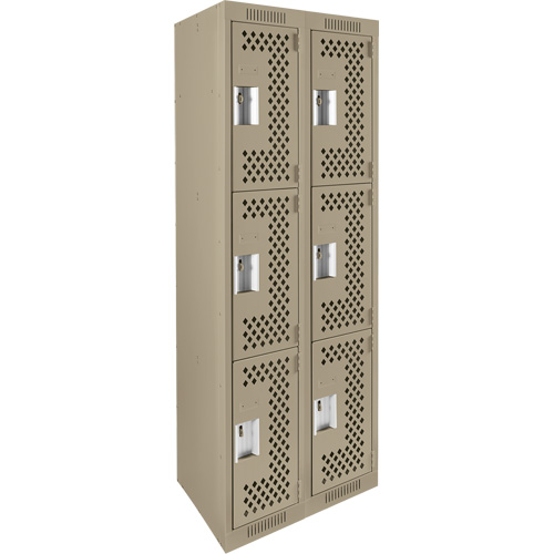 Clean Line Lockers, 3 -tier, Bank of 2, 24" x 12" x 72", Steel, Beige, Rivet (Assembled), Perforated Solutions industrielles ALPHA