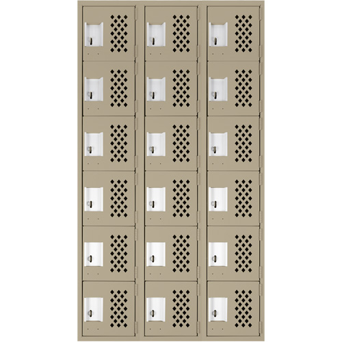Assembled Lockerettes Clean Line Perforated Economy Lockers, 6 -tier, Bank of 3, 18" x 72" x 12", Steel Solutions industrielles ALPHA