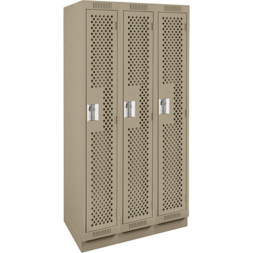 Clean Line Lockers, Bank of 3, 36" x 12" x 76", Steel, Beige, Rivet (Assembled), Perforated Solutions industrielles ALPHA