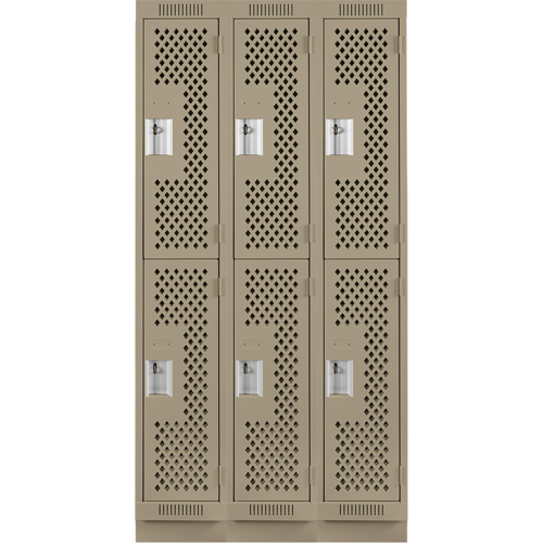 Clean Line Lockers, 2 -tier, Bank of 3, 36" x 15" x 76", Steel, Beige, Rivet (Assembled), Perforated Solutions industrielles ALPHA