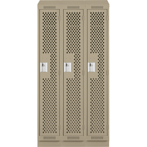 Clean Line Lockers, Bank of 3, 36" x 18" x 82", Steel, Beige, Rivet (Assembled), Perforated Solutions industrielles ALPHA