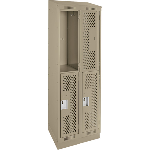 Casiers Clean Line, 2 niveaux, Bloc de 2, 24" x 15" x 82", Acier, Beige, Rivet (assembl&eacute;), Perfor&eacute; Solutions industrielles ALPHA