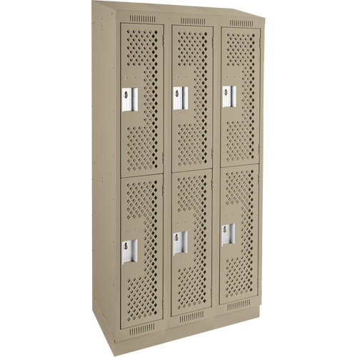 Clean Line Lockers, 2 -tier, Bank of 3, 36" x 15" x 82", Steel, Beige, Rivet (Assembled), Perforated Solutions industrielles ALPHA