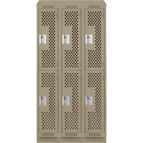 Clean Line Lockers, 2 -tier, Bank of 3, 36" x 15" x 82", Steel, Beige, Rivet (Assembled), Perforated Solutions industrielles ALPHA