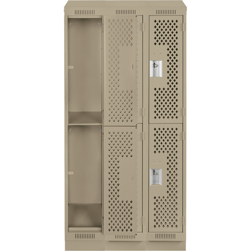 Clean Line Lockers, 2 -tier, Bank of 3, 36" x 15" x 82", Steel, Beige, Rivet (Assembled), Perforated Solutions industrielles ALPHA