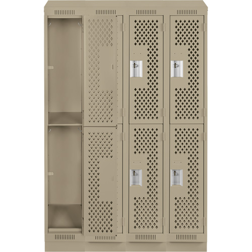 Clean Line Lockers, 2 -tier, Bank of 4, 48" x 15" x 82", Steel, Beige, Rivet (Assembled), Perforated Solutions industrielles ALPHA