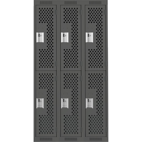 Clean Line Lockers, 2 -tier, Bank of 3, 36" x 12" x 72", Steel, Charcoal, Rivet (Assembled), Perforated Solutions industrielles ALPHA