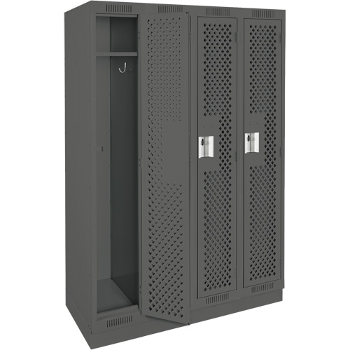 Clean Line Lockers, Bank of 4, 48" x 12" x 76", Steel, Charcoal, Rivet (Assembled), Perforated Solutions industrielles ALPHA