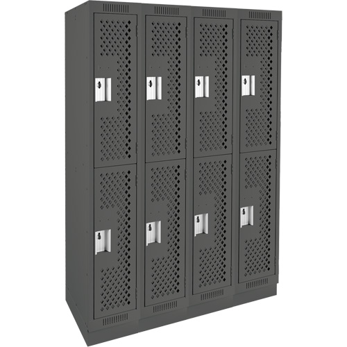 Clean Line Lockers, 2 -tier, Bank of 4, 48" x 15" x 76", Steel, Charcoal, Rivet (Assembled), Perforated Solutions industrielles ALPHA