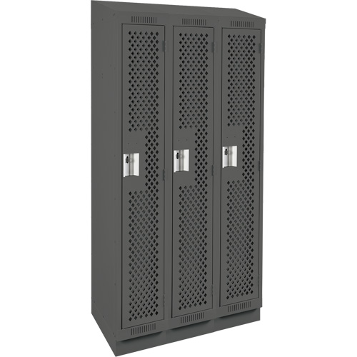Clean Line Lockers, Bank of 3, 36" x 18" x 82", Steel, Charcoal, Rivet (Assembled), Perforated Solutions industrielles ALPHA