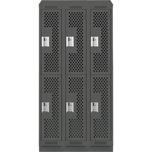 Clean Line Lockers, 2 -tier, Bank of 3, 36" x 15" x 82", Steel, Charcoal, Rivet (Assembled), Perforated Solutions industrielles ALPHA