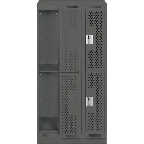 Clean Line Lockers, 2 -tier, Bank of 3, 36" x 15" x 82", Steel, Charcoal, Rivet (Assembled), Perforated Solutions industrielles ALPHA