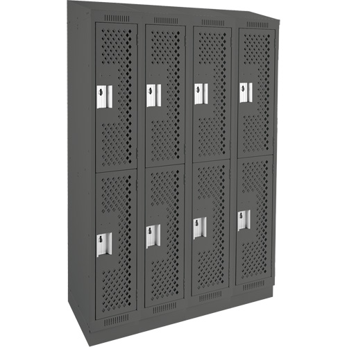 Clean Line Lockers, 2 -tier, Bank of 4, 48" x 15" x 82", Steel, Charcoal, Rivet (Assembled), Perforated Solutions industrielles ALPHA