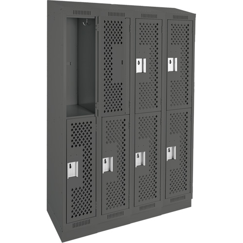 Clean Line Lockers, 2 -tier, Bank of 4, 48" x 15" x 82", Steel, Charcoal, Rivet (Assembled), Perforated Solutions industrielles ALPHA
