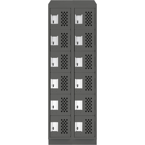 Clean-Line Perforated Lockerette, 6 -tier, Bank of 2, 15" x 72" x 12", Steel Solutions industrielles ALPHA