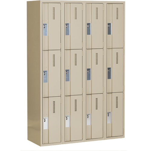 Casiers robustes Concorde, 3 niveaux, Bloc de 4, 48" x 18" x 72", Acier, Beige, Soud&eacute; (assembl&eacute;) Solutions industrielles ALPHA