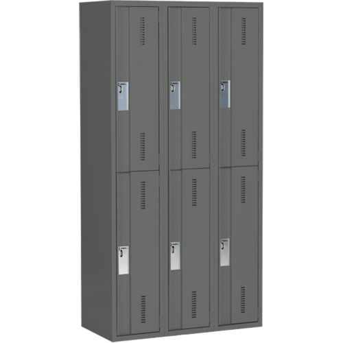 Concorde Heavy-Duty Lockers, 2 -tier, Bank of 3, 36" x 18" x 72", Steel, Charcoal, Welded (Assembled) Solutions industrielles ALPHA