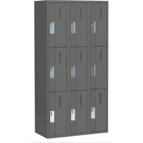 Concorde Heavy-Duty Lockers, 3 -tier, Bank of 3, 36" x 18" x 72", Steel, Charcoal, Welded (Assembled) Solutions industrielles ALPHA