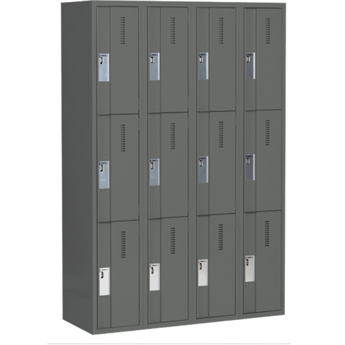 Concorde Heavy-Duty Lockers, 3 -tier, Bank of 4, 48" x 18" x 72", Steel, Charcoal, Welded (Assembled) Solutions industrielles ALPHA