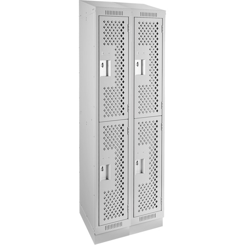 Clean Line Lockers, 2 -tier, Bank of 2, 24" x 15" x 82", Steel, Grey, Rivet (Assembled), Perforated Solutions industrielles ALPHA