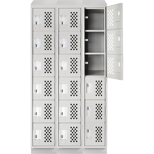 Clean-Line Perforated Lockerette, 6 -tier, Bank of 3, 15" x 72" x 12", Steel Solutions industrielles ALPHA