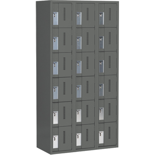 Concorde Heavy-Duty Lockers, 6 -tier, Bank of 3, 36" x 18" x 72", Steel, Charcoal, Welded (Assembled) Solutions industrielles ALPHA